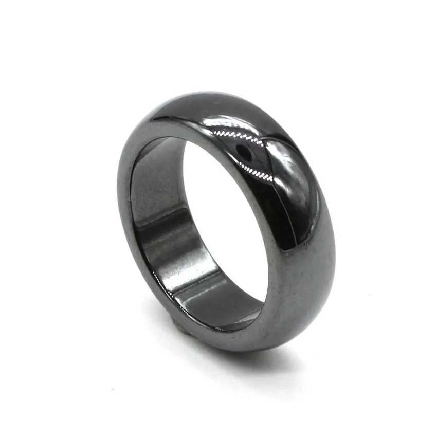 5pcs Natural Black Hematite Magnetic Stone Heng Ring 6mm Band Sizes 5 Through 12 Men Womens Ring Jewelry Girls Gifts W250609 W250609
