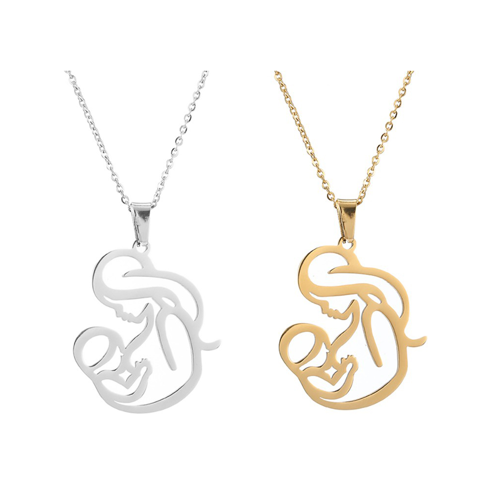 Mother Hugs Baby Necklace Stainless Steel Pendant Chain Charm Fashion Necklace For Women Jewelry Chil Mother's Gifts Gratitude