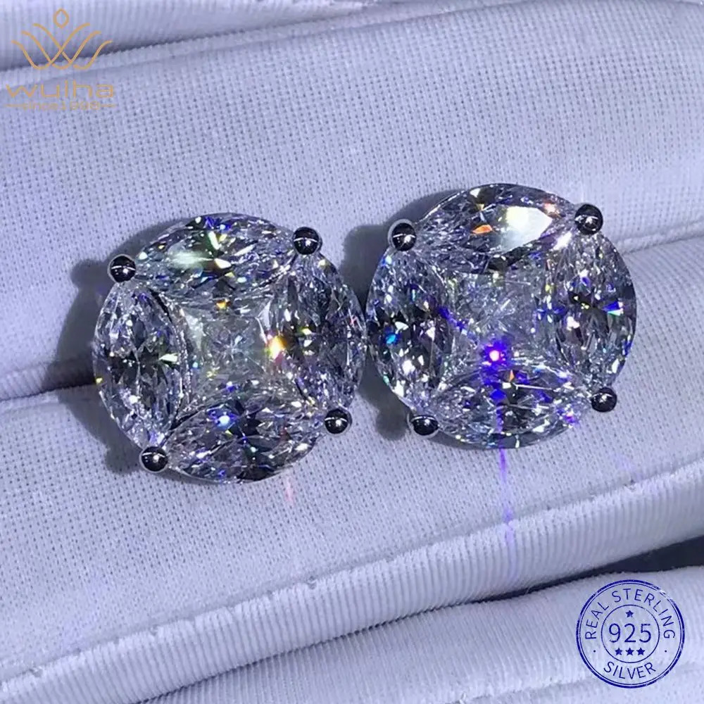 WUIHA 925 Sterling Silver 3EX Crushed Ice 10CT VVS White Sapphire Synthetic Stud Earrings for Women Gift Drop 250610
