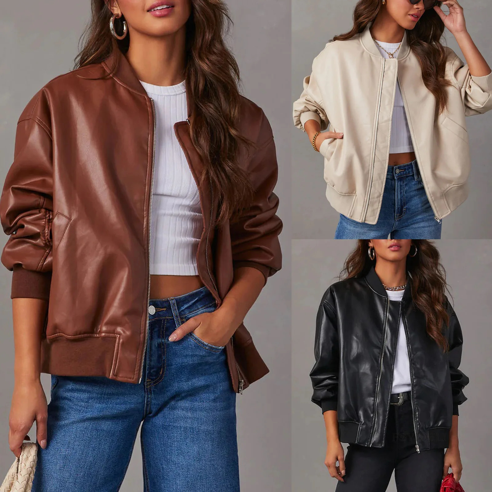 Women Autumn Winter PU Leather Baseball Jacket Long-sleeved Locomotive Jackets Coat 250606
