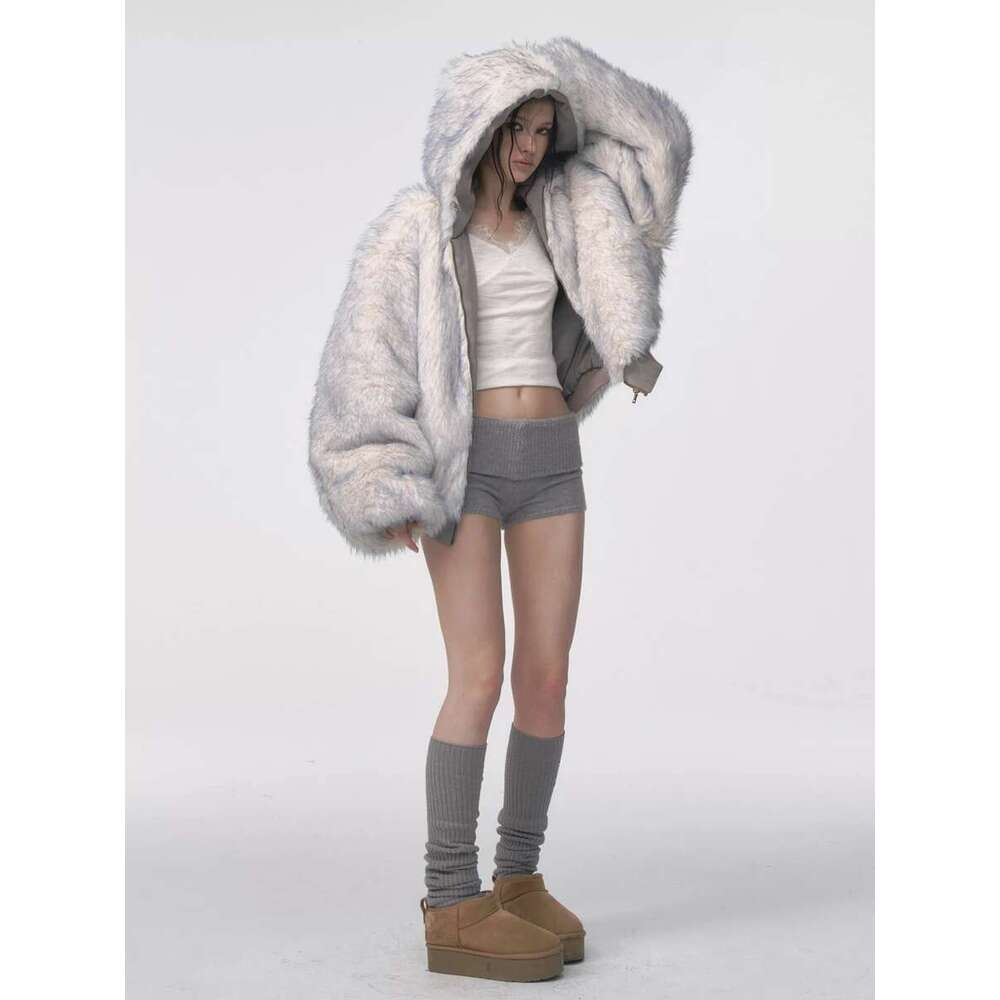 Femmes de parkas à glace glacée teintée de veste à capuche en daim pointu pour femmes, hiver américain paresseux double face écologique