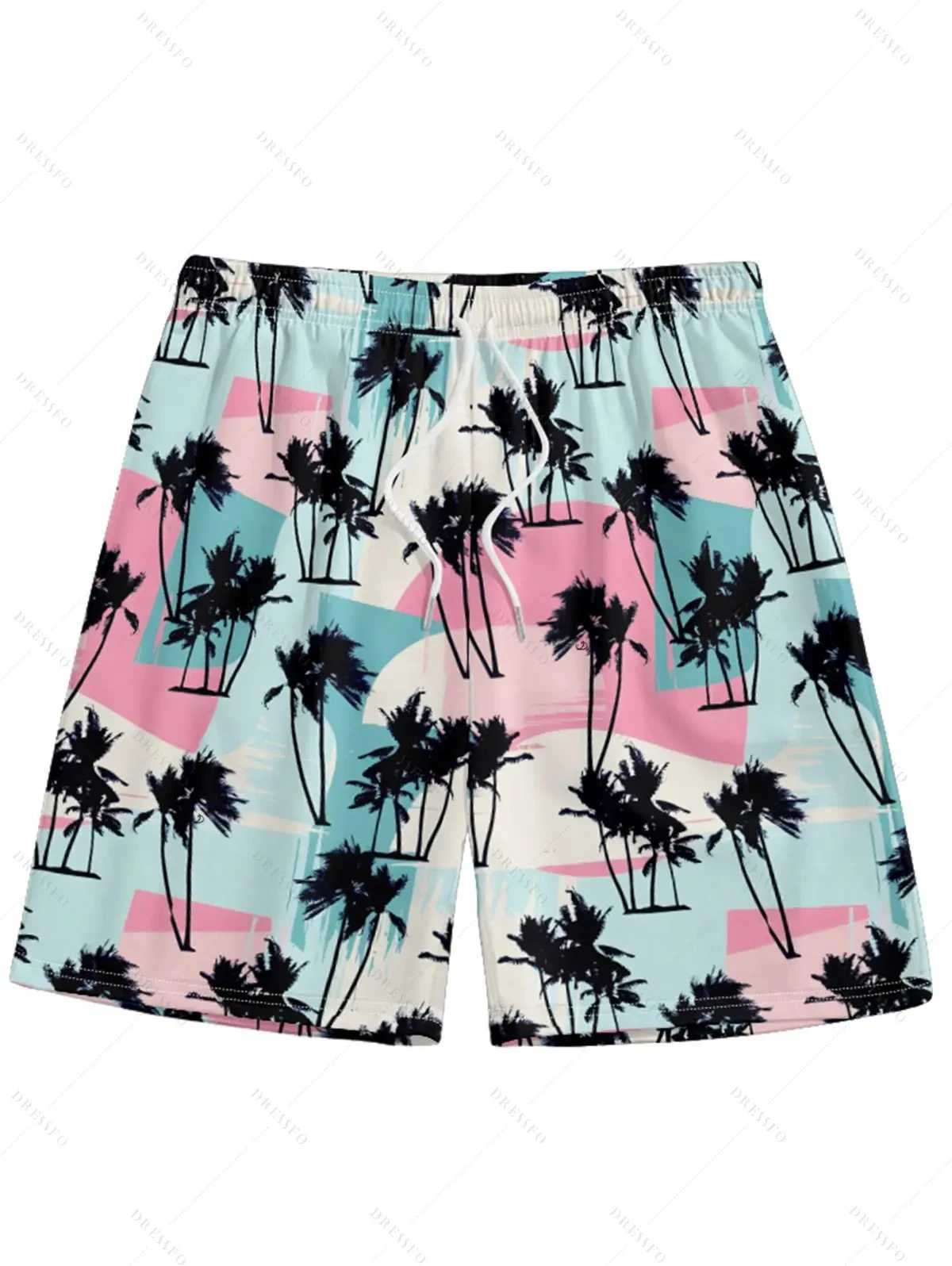 Hawaiian 3D Palm Tree Pattern Beach Quick Dry Outdoor Casual Sports Loose Fashion Comfortable Mens Shorts W250610 a3