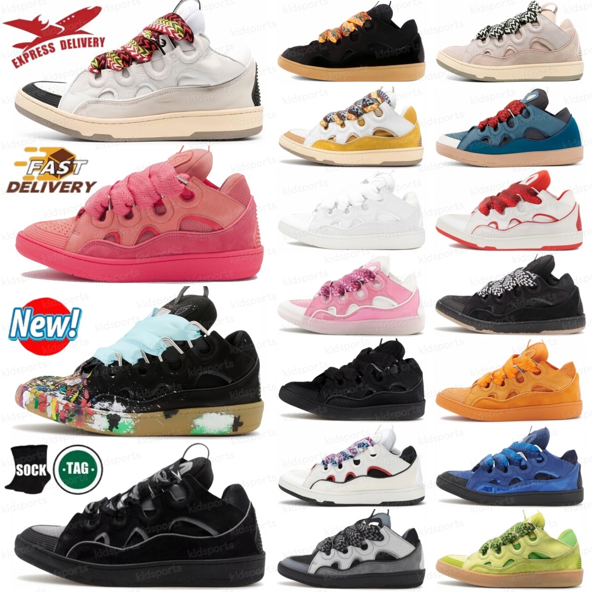 designer shoes Curb Curbs Leather Sneakers womens Embossed Extraordinary Calfskin Rubber Light Grey Blue Black Red White Multi Lace-up women men-image-971864693