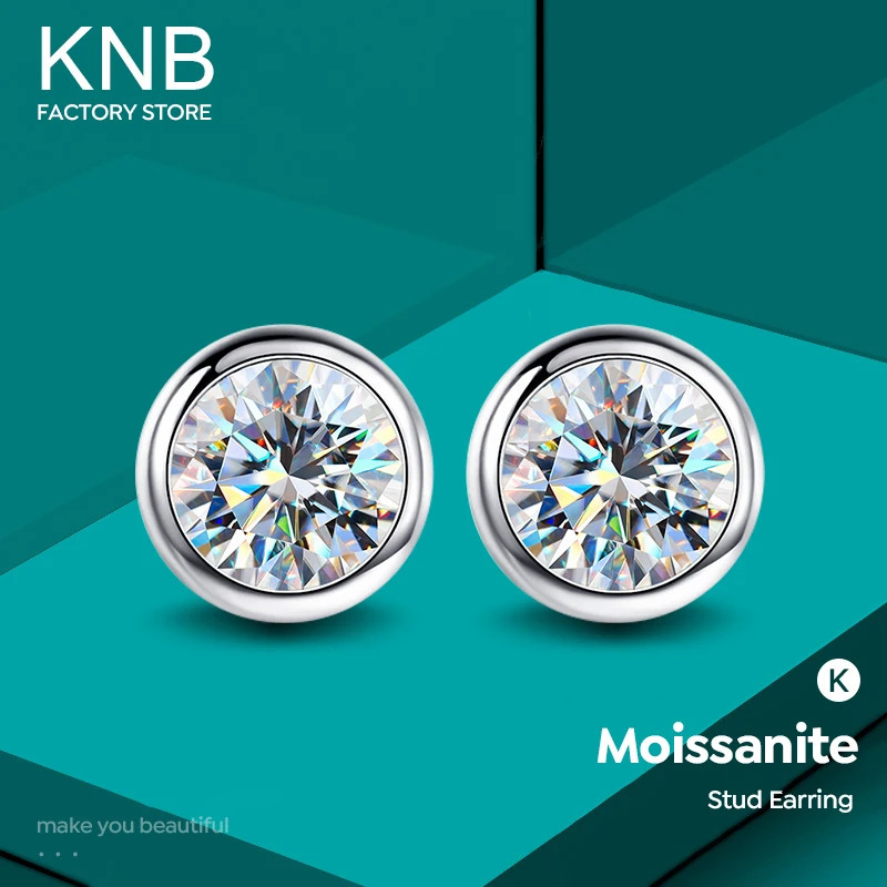 KNB Real 0.5-1ct Diamond Round Stud Earrings for Women 925 Sterling Silver Wedding Earring Fine Jewelry Gifts 250610