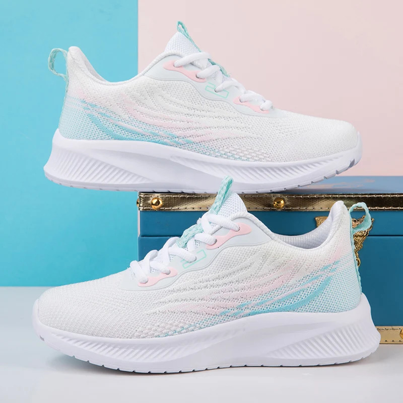 Womens shoes summer casual flying woven breathable mesh sports shoes anti-slip soft-soled running versatile trendy shoes 250606
