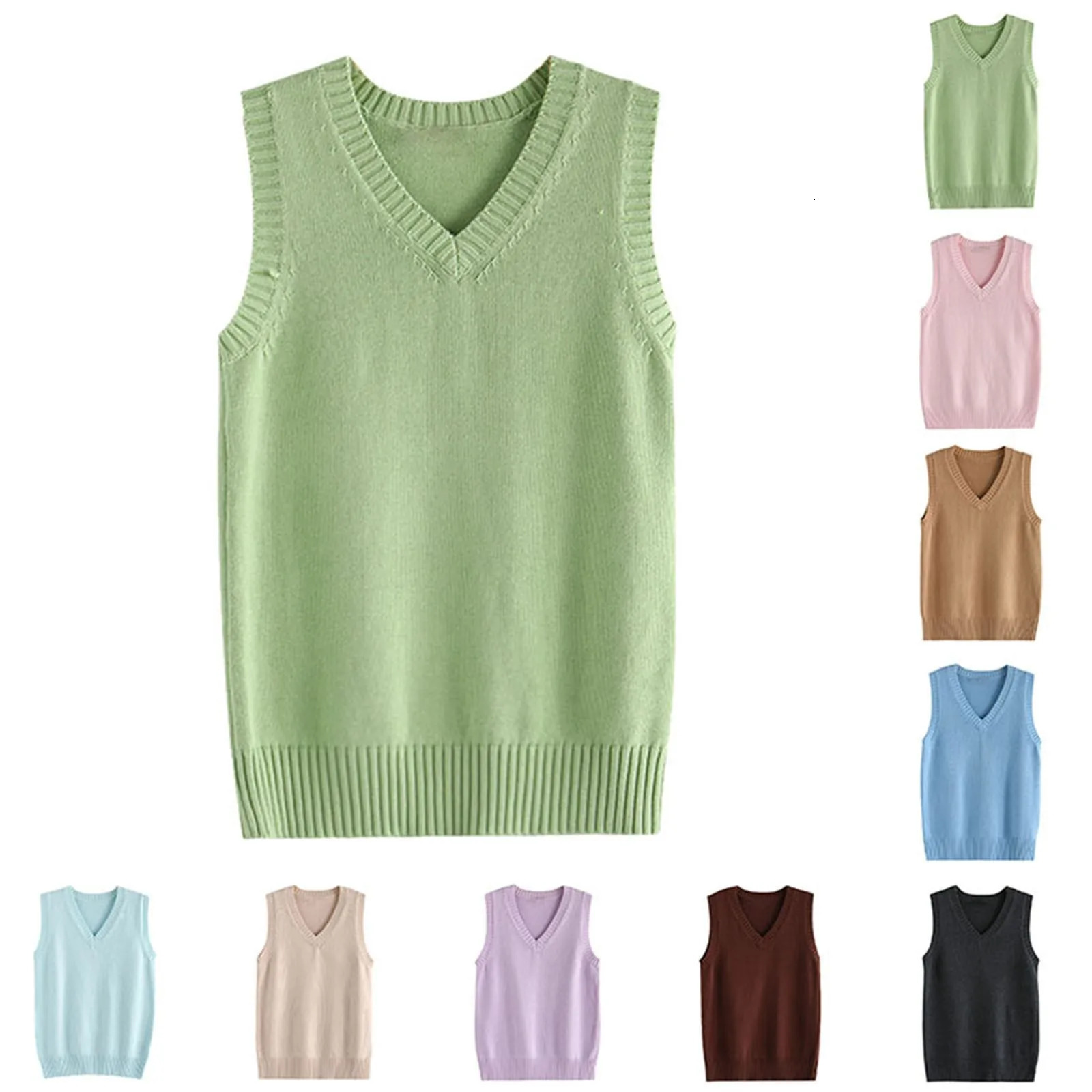 Women Knitwear Sweater Vest VNeck Front Hook Casual Solid Outerwear For JK Girls Preppy Korean Harajuku Pullover Tops Plus Size 250530