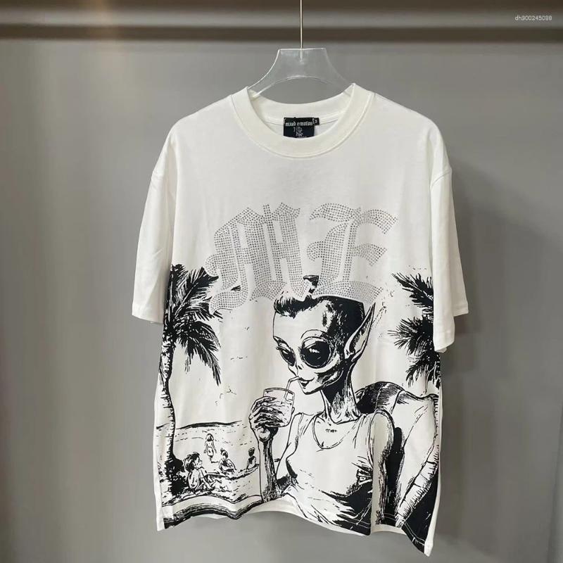 Men's T Shirts Streetwear Letter Rhinestone White Black Summer Mens Tshirts Harajuku Round Neck Loose Casual Tees Oversize Short Sleeve