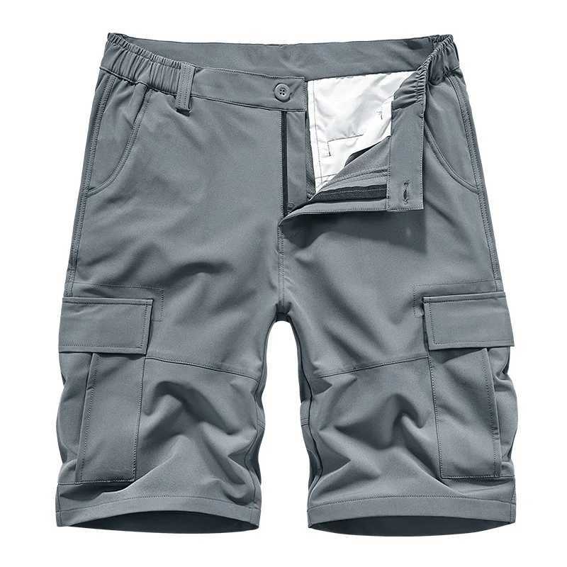 New Summer Casual Shorts Men Solid Color Multiple Pockets Cargo Knee Length Pants Mens Outdoor Elastic Shorts Man Plus Size 42 W250610