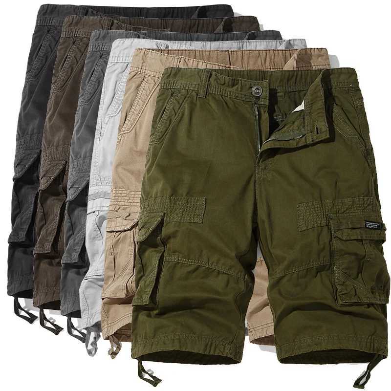 Cotton Mens Work Shorts Summer Fashion Solid Color Casual Multi-pocket Button Zipper Beach Pants 1/2 Pants Military Green W250610