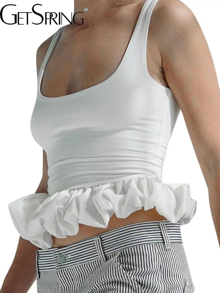 Getpring women giler l'été solide sans manches cols backless carrés poulichons roux courtes caissables à la mode tous les réservoirs de match 250