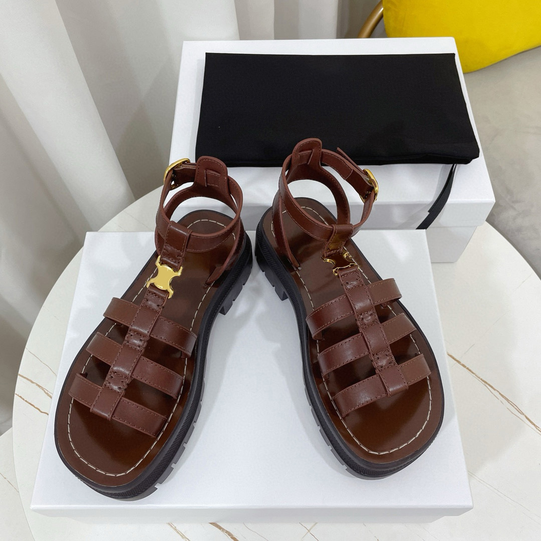 Top quality Clea flat GLADIATOR sandals hardware embellished VEGETAL TANNING Ankle strap open toe luxury designer for women Summer flats Sandal f-image-997958966