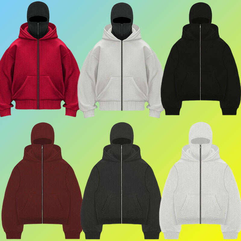 Autumn Winter New Style Personality Double Hood Design Hooded Sweatshirt Zipper Cardigan Casual Jacket Y2k B5