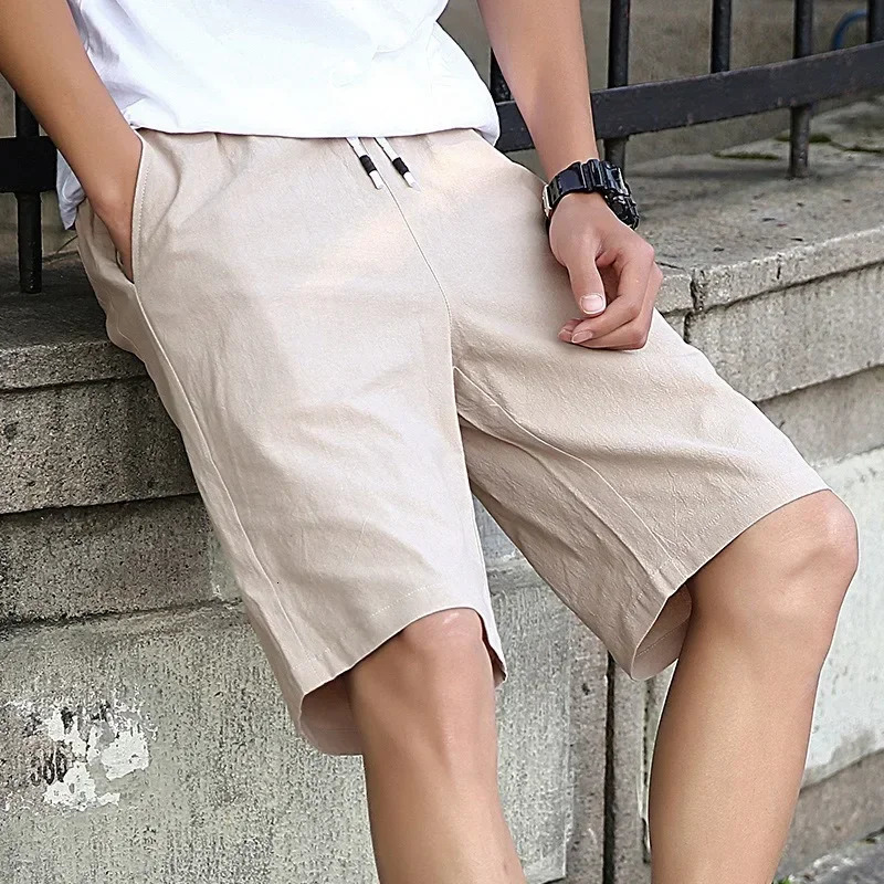 Summer Mens Beach Linen Coton Shorts 5 pouces Intérectez la taille élastique décontractée pour le gymnase extérieur voyage 250610