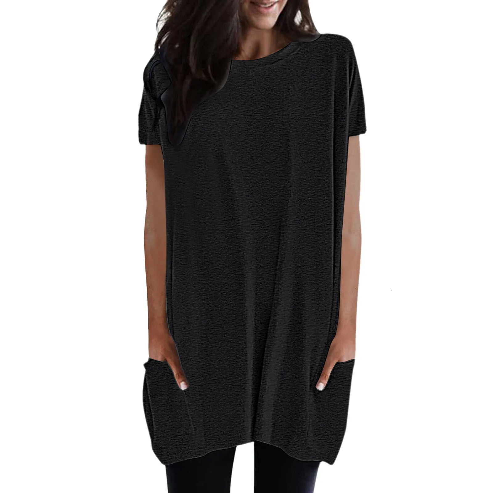 Casual Solid Loose Shirts Short Sleeve Tunic Tops Blouse With Pockets Womens Summer Women Oversize TShirt 250610