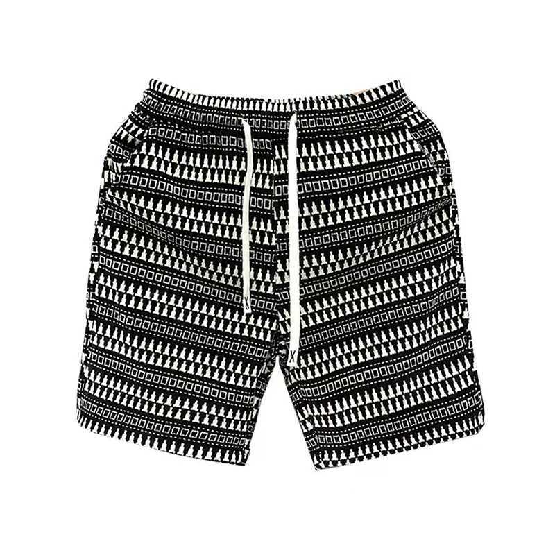 Fashion Elastic Pockets Printed Geometric Casual Shorts Mens Clothing 2025 Summer New Loose High Waist Straight Beach Shorts W250610