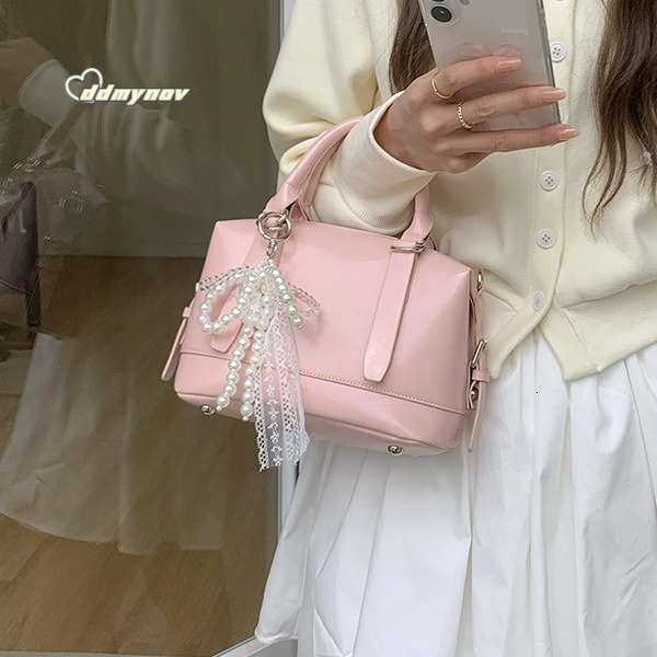 Women's Spring New Pink Handbag Shoulder Crossbody Korean Style Versatile Bowling Fashion Small Bag ddmynov