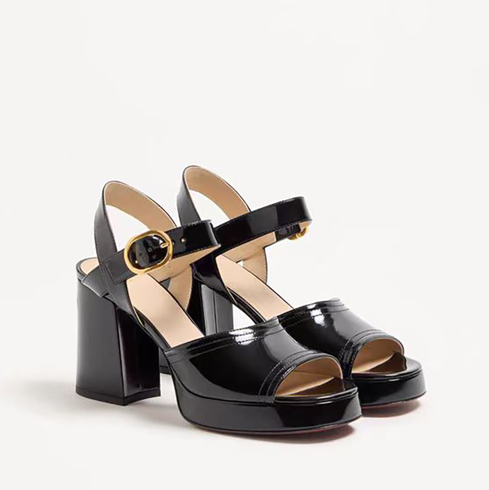 Plate-forme talon de chunky pour femmes Strappepeppeep de sandale Sandale Patent Strappeep Tee Soirée Chaussures Luxury High Heels Daily tenue Fa