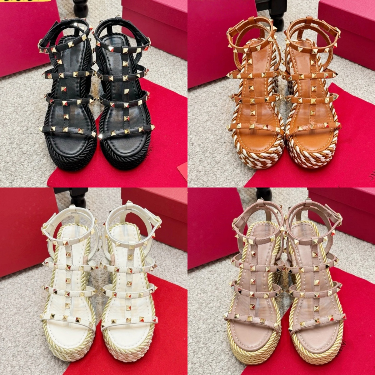 Raffias rivet Fisherman Platform slipper Designer Sandal for Womens Mules Sliders rope Gladiator Sandale Leather Luxury Summer Ankle Strap wedge sli