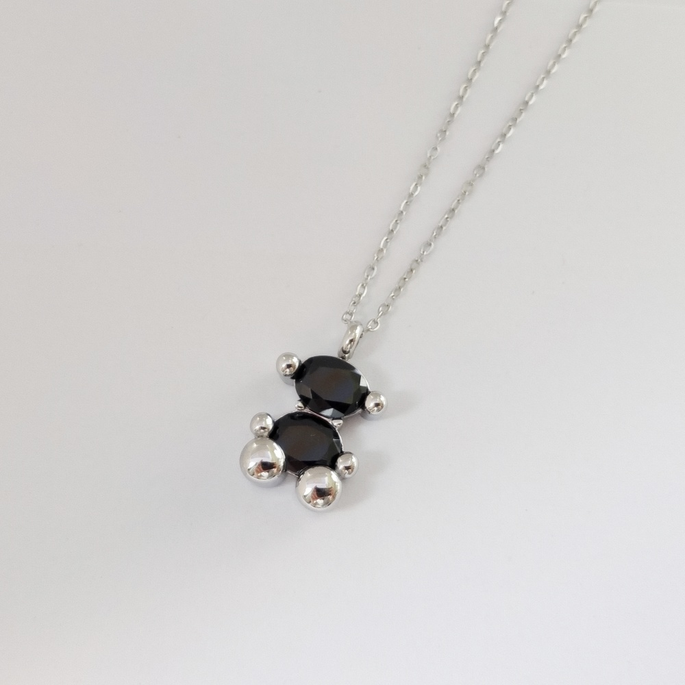 New Fashion Women Men Silver Gold Stainless Steel Bear Cartoon Span Black White Blue Stone Zircon Pendant Necklace Jewelry-image-1061280234