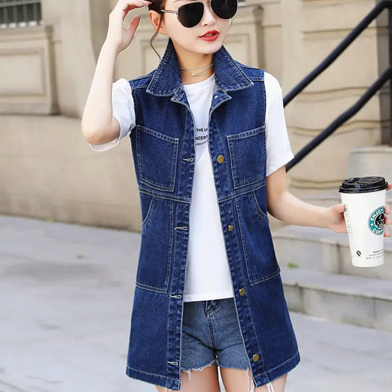 2025 Automne Women Long Denim Vest Mabiet 6xl Coréen Tassel Ripped Jeans Veste gaim femelle sans manches décontractées Outwear250609