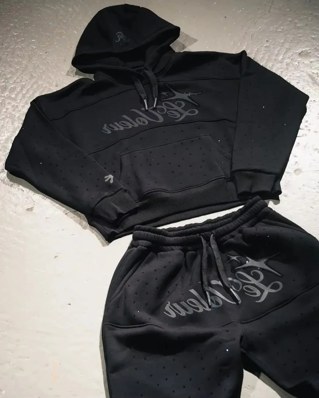 Sweat à capuche Papant de survêtement en deux pièces Set Y2K Sportswear Men Hip Hop Lettrage Y Rimestones Sweat-Sweat surdimensionné Pantalon déc