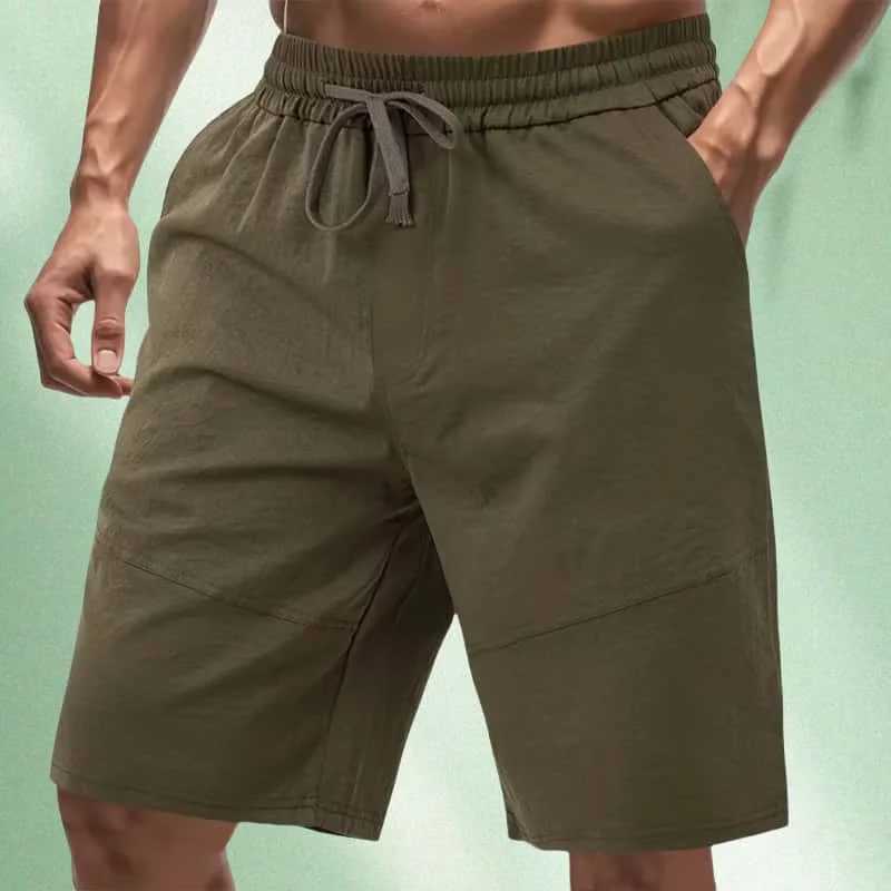 Mens American Style Summer Shorts Lightweight Breathable Casual Beach Drawstring Loose Fit Solid Color Athletic Shorts W250610