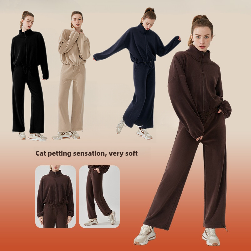 Designer Yoga set Jogger Sweatshirts + Pantalon de survêtement Veste courte Plans doux Hiver Winter Velvet Pull Womens Mock Neck Neck Full Full Z