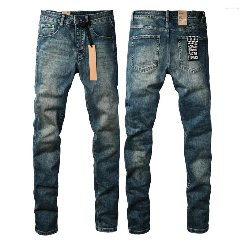 Mens Jeans Designer American High Street Men Basics Retro Wash Blue Low Rise Elastic Skinny Pleated Ripped Frayed Pants