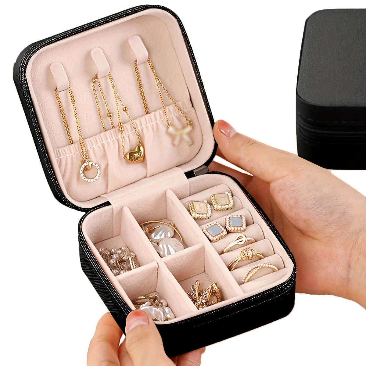 Boîte à bijoux portable Organisateur de voyage en cuir pour collier de boucle d'oreille Boîtes de rangement de rangement Boîtes d'affichage Boîte