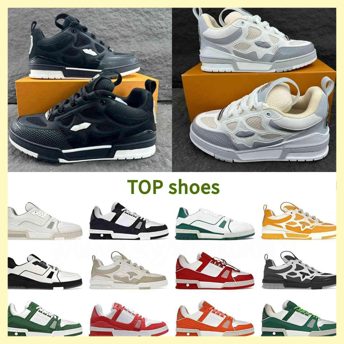 Top version Skate Shoes Designer Trainers High Quality Men and Women Sneakers Casual Fashion Running Lace-up Low-top Sports Breathable Black White W