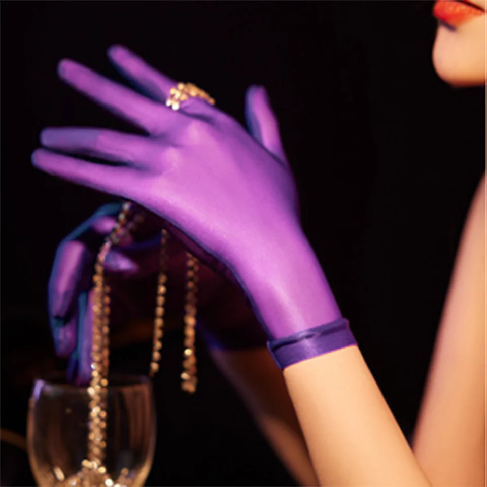 Women Oil Glossy Tight Stocking Gloves Sexy High Elastic Transparent Ultra-Thin Clubwear MenS Short Wrist Gloves250609