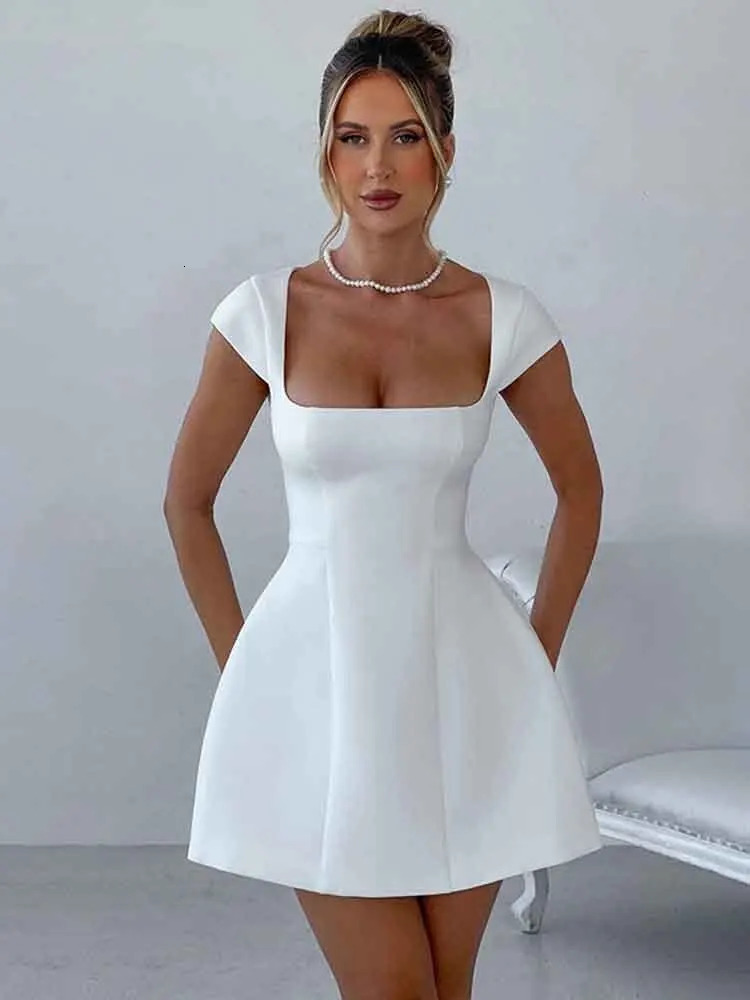 NIDANSSI White ALINE Square Collar Evening Party Dres 2024 Robes Elegant Sexy Dress Bodycon Mini Summer Vestidos 250530