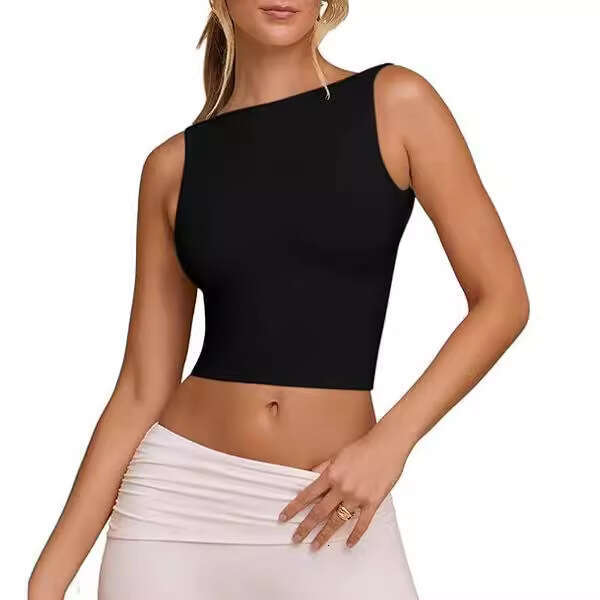 Women's Sleeveless Backless Tank Top Summer Outerwear Milk Silk Vest B5