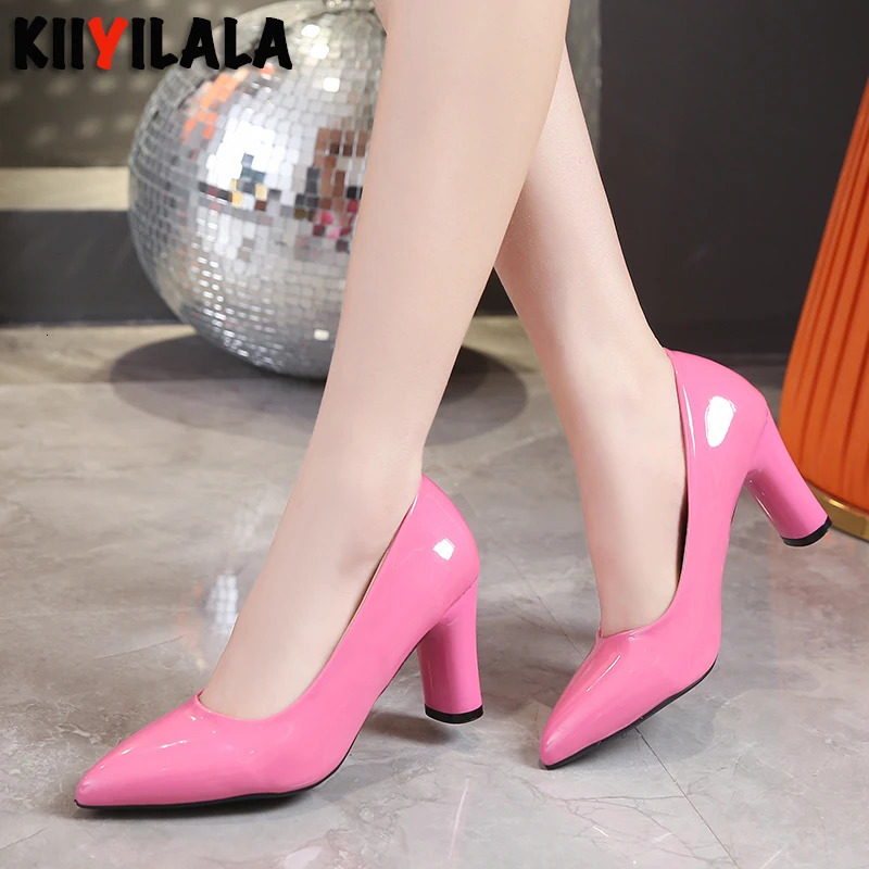 Pompes pour femmes 7,5 cm rond talons gros talons pointues chaussures en cuir breveté plus options de taille disponible 44 45 250606