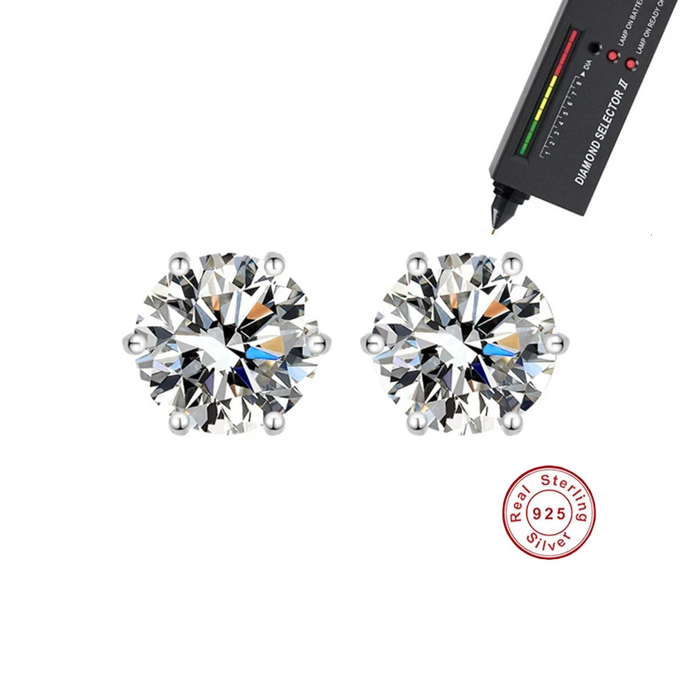 100% 925 sterling silver GRA Certified 0.3-3CT real D color VVS1 six-jaw stud earrings Women Wedding Band Jewelry 250604