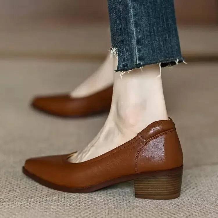 Women Pumps Pointed Toe Thick Heels Spring Autumn Office Ladies Dress Pu Leather Fashion Elegant Shoes Woman Grandmas Shoes 250606