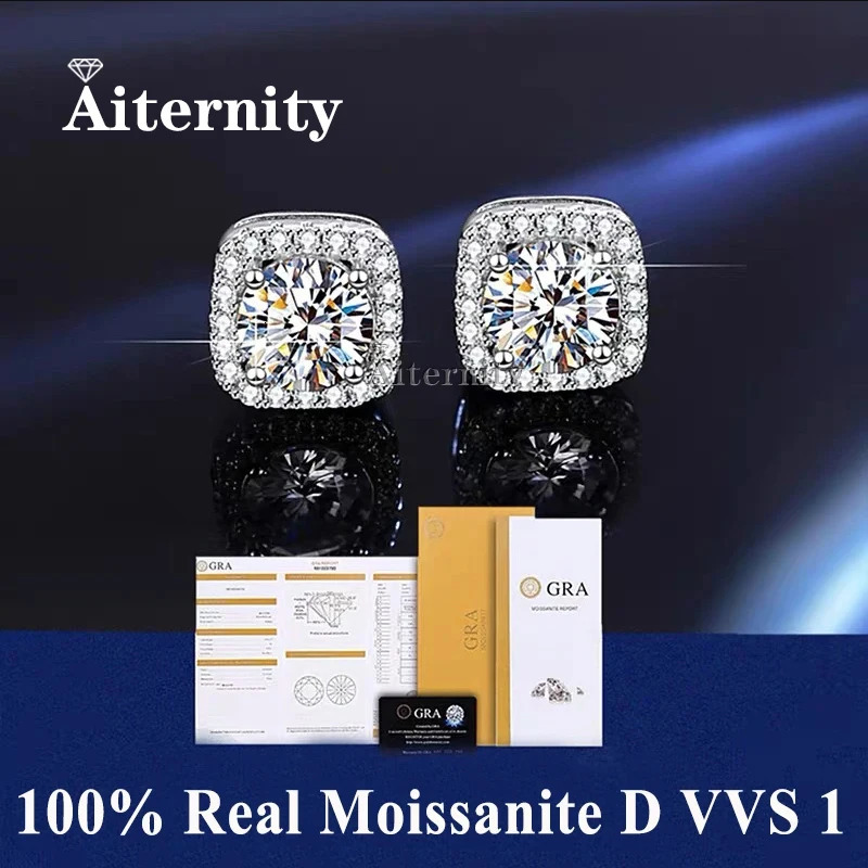 D VVS1 Pass Diamond Tester Pen Stud Earrings For Women 100% Real 925 Sterling Silver 2 GRA Certificates Moissanita 250610