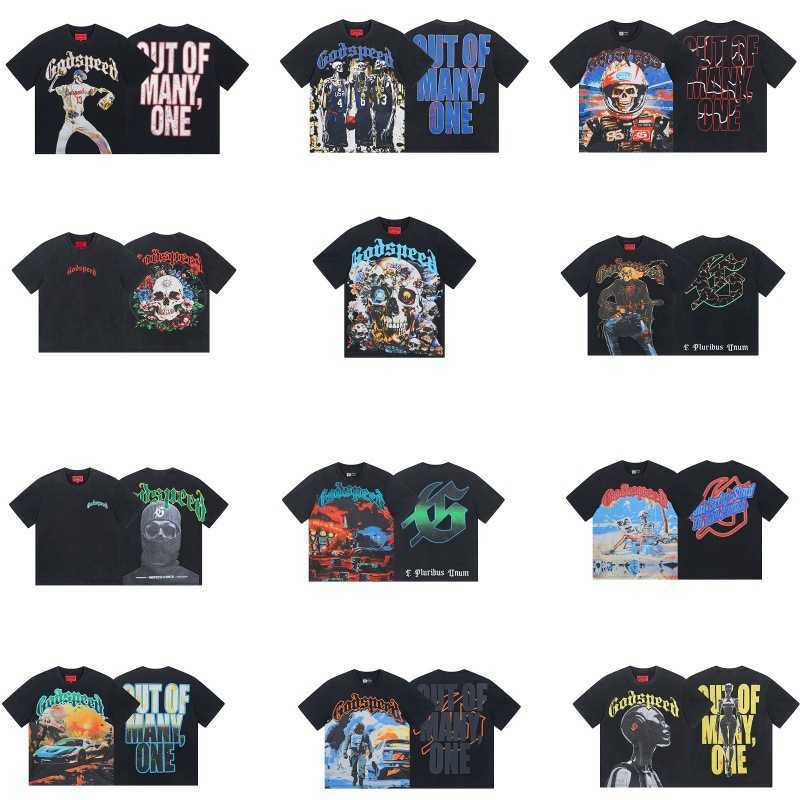 High Street Godspd lavage lavé Vintage Lettre de crâne imprimé unisexe T-shirt à manches courtes T250609