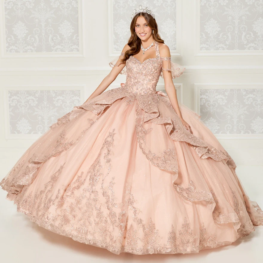 Robes de princesse Quinceanera roses et violettes personnalisées, robe de bal, 16 robes de perles appliquées en dentelle, robe de 15ème fête