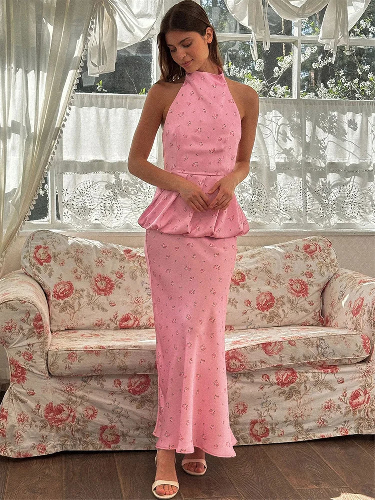 Tossy Printed Fashion 2 Piece-Set Long Skirt Womens Backless Elegant Patchwork Party Looks Summer Female Maxi Skirt Sets 250606BJ