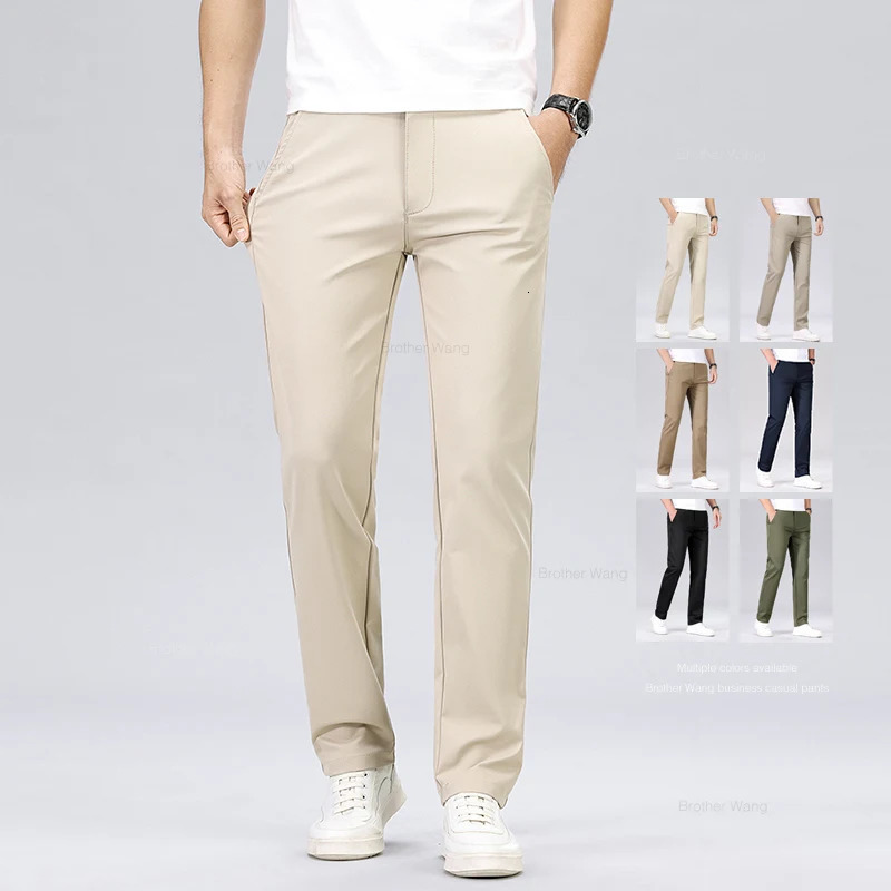 Classic Style Mens Fashion Casual Pants Brand Fashion Solid Color Business Straight ArmyGreen Beige Khaki Anti-wrinkle Trousers 250610