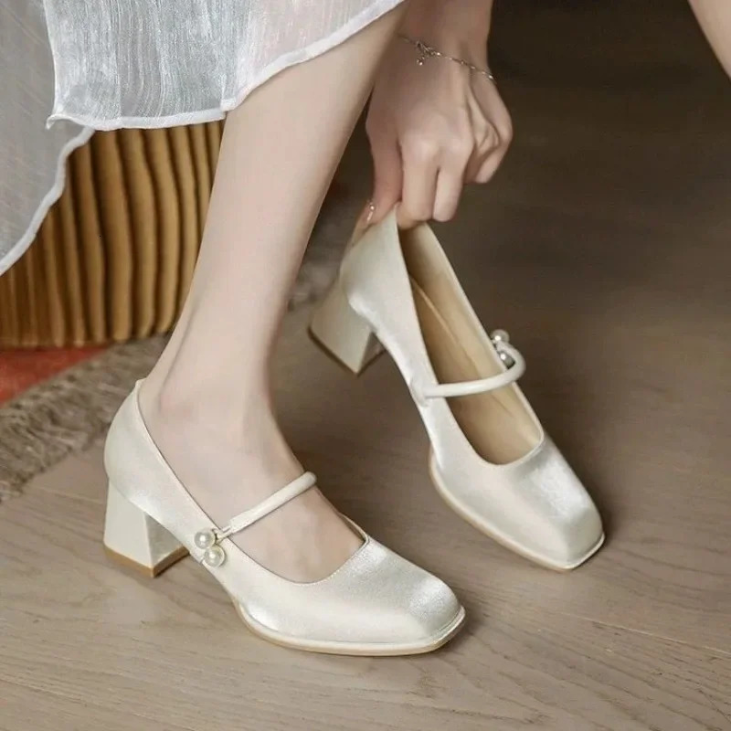 Summer Fashionable Square Headed Solid Color Light Mouth Versatile Comfortable Wearable Women Mary Jane Womens Shoes 250606