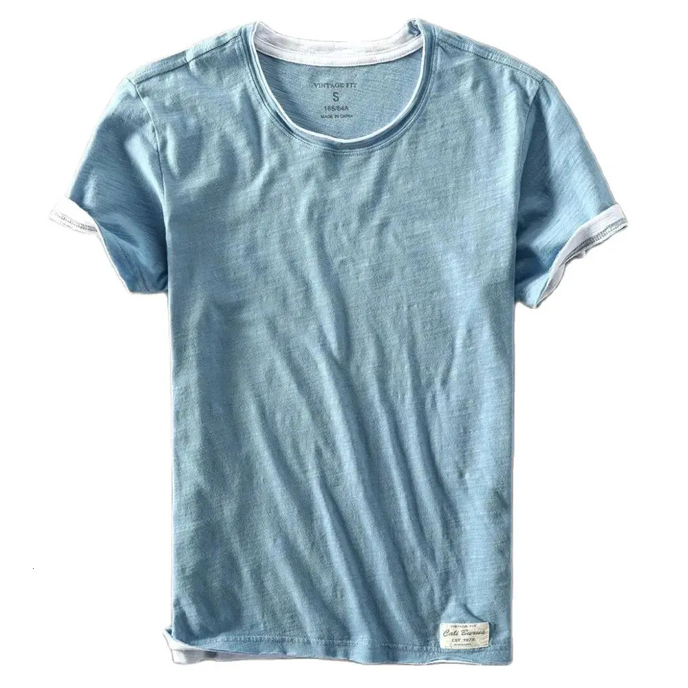 Hommes Fashion d'été Japan Style Bamboo Coton Couleur continue Couleur à manches courtes T-shirt mâle décontracté simple t-shirts blancs minces 2