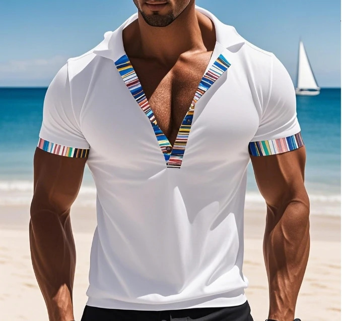 Summer Breathable Ice Silk Loose Polo Shirt Short Sleeve Trendy Top Bohemian Beach Vacation Mens Wear 250606