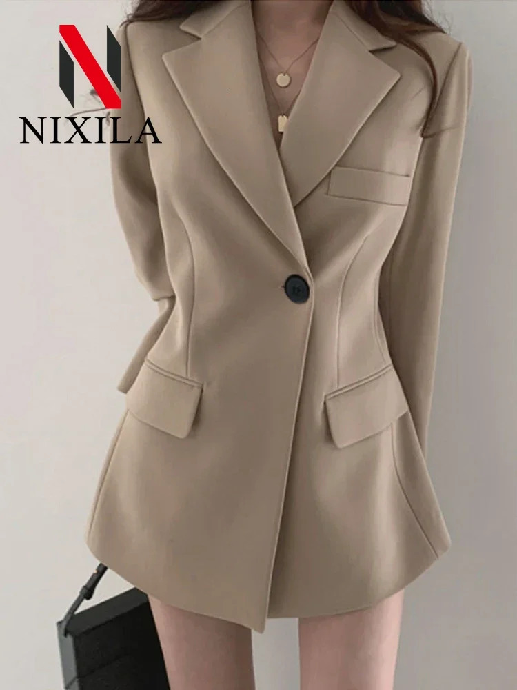 Autumn Winter Womens Blazers Slim Fit Fashion Suit Long Sleeve Jackets Casual Coats for Office Lady Top Clothing 250603