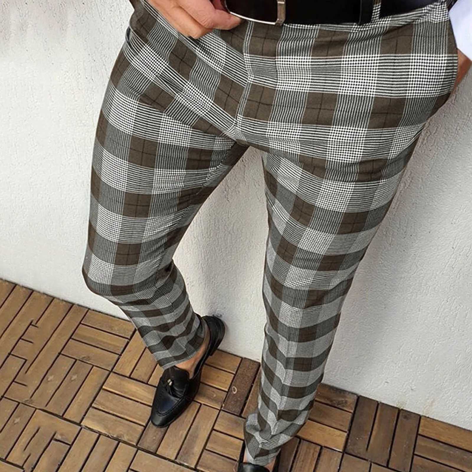 Sweatpants Cargo Pants Men Plaid Print Party Suit Pants Stretch Feet Pants With Pockets MenS Clothing Sports Pants Joggers XJ250611