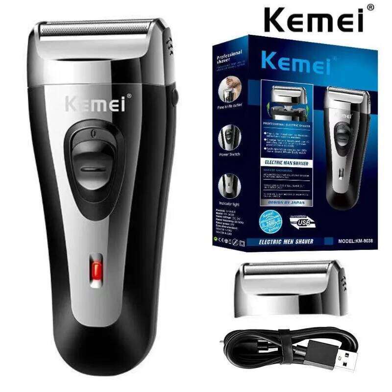 Kemei Powerful Rechargeable For Men Foil Shaver Beard Head Shaving Electric Razor Facial USB With Extra Mesh