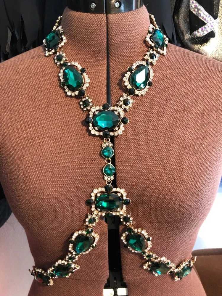 Fashion Green Red Clear Big Glass Waist Chains Body Chains Necklace Women Indian Statement Crystal Rhinestone Necklace Jewelry W250611-image-1061510886