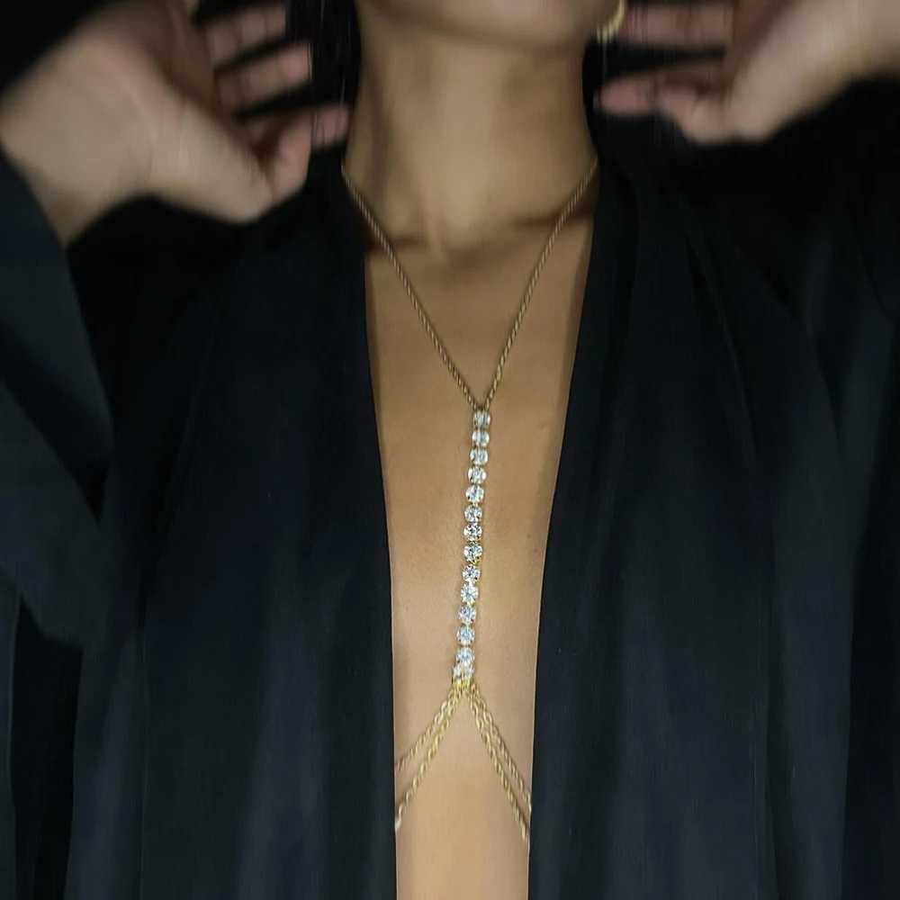 Stonefans 2023 Simple Crystal Chest Chain Belly Harness for Women Nightclub Clothing Rave Bra Chain Necklace Lingerie Jewelry W250611-image-1061511498