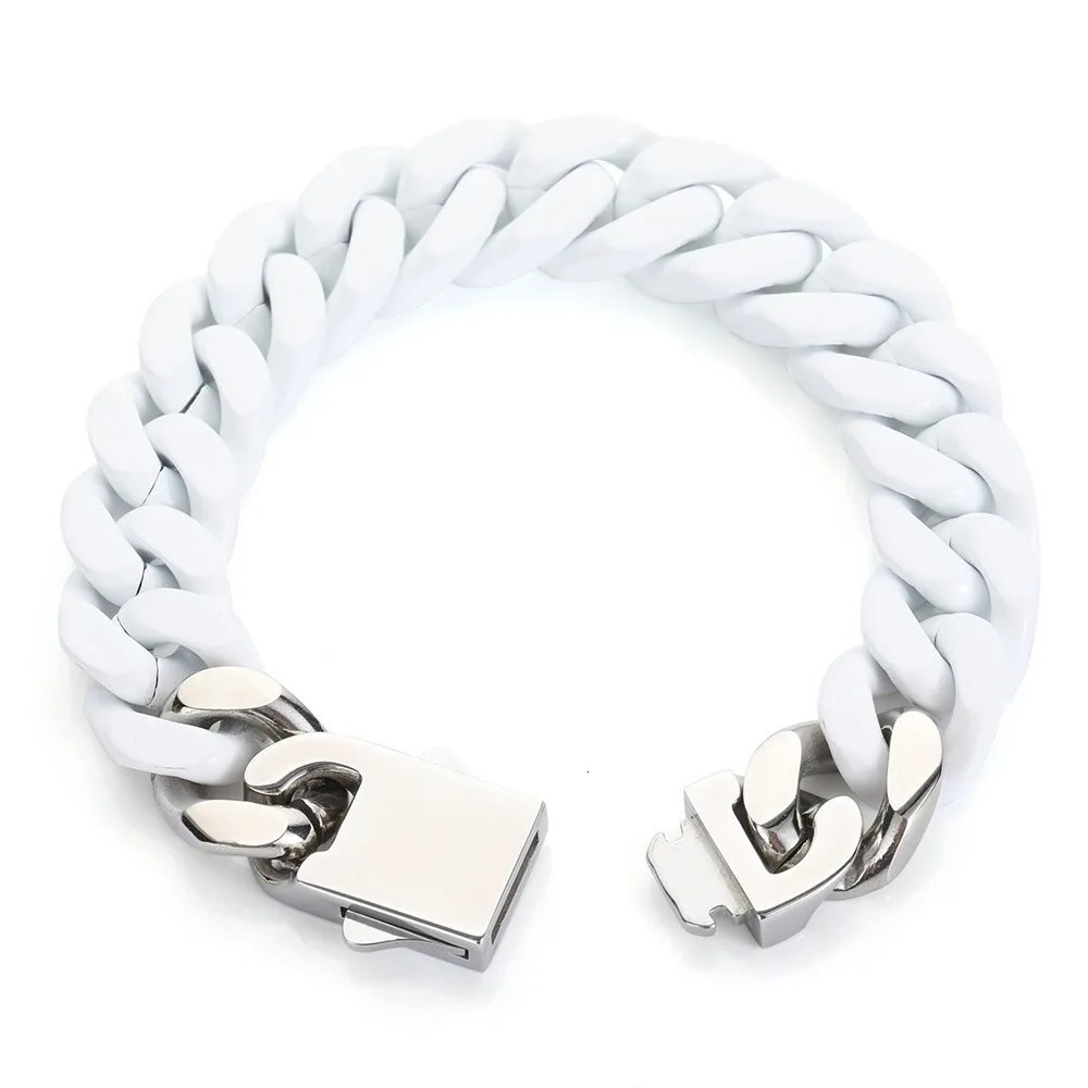 316L Stainless Steel Lacquer Blue Pink Black Orange Bracelet Men Women 12mm Iced Out Cuban Chain Hip Hopjewelry 25cm 11inch 250610